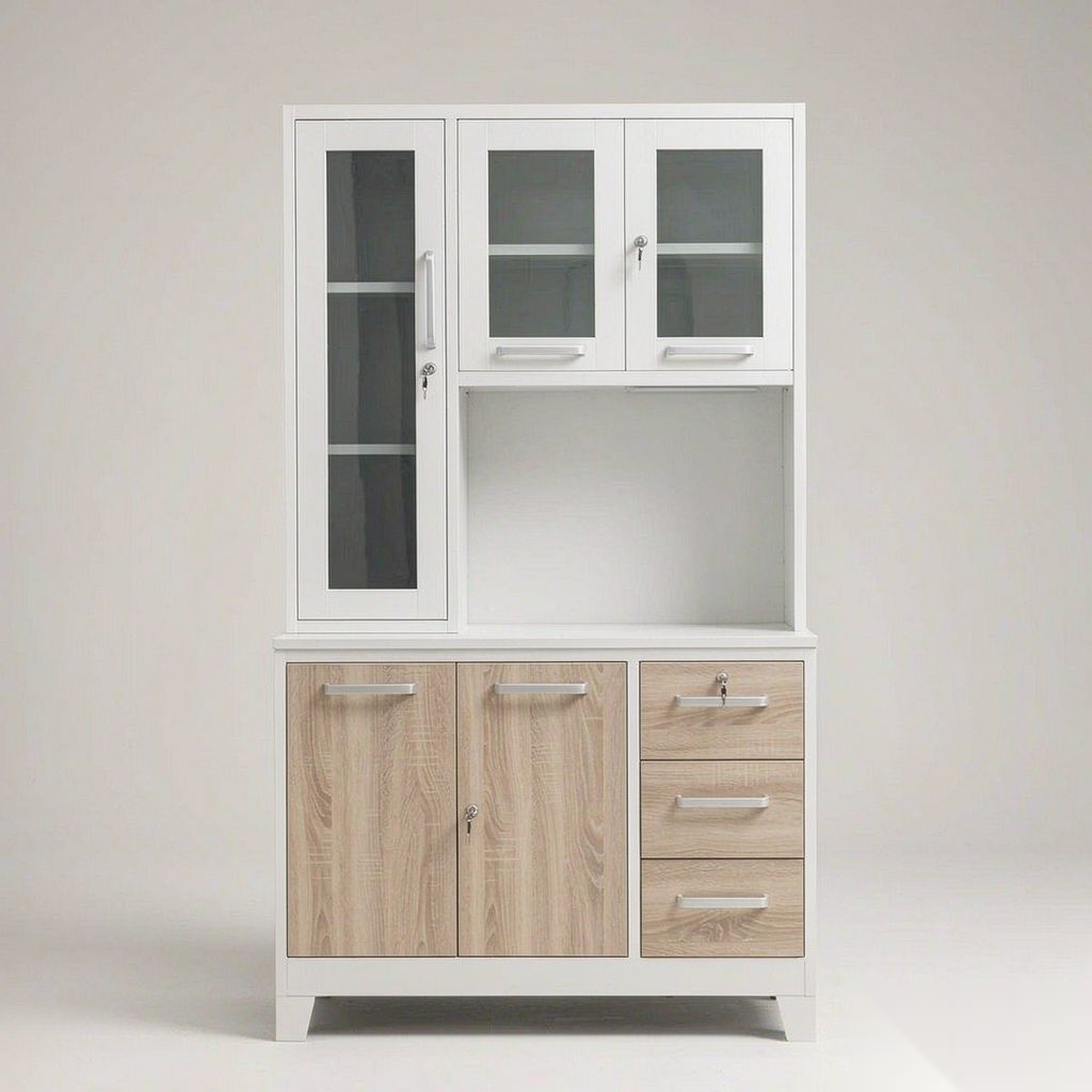 White Oak Print Steel Cupboard