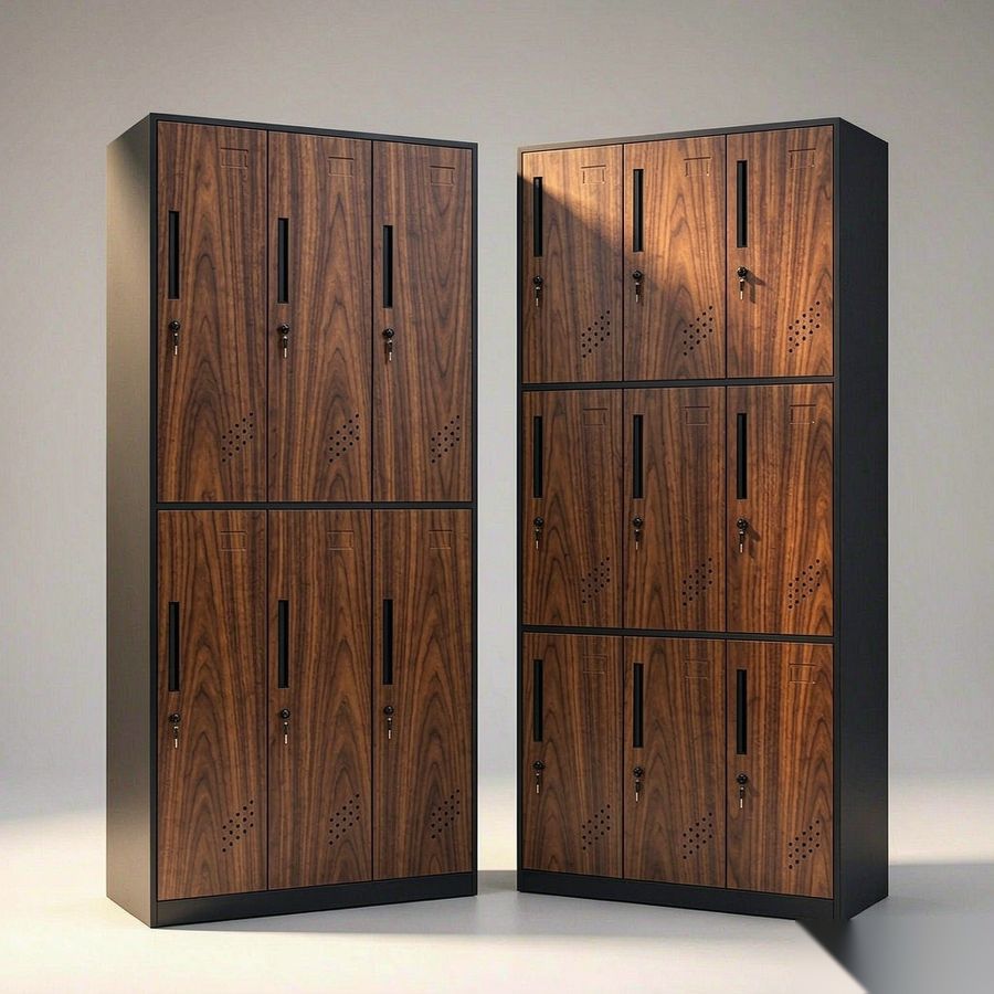 Steel Locker Cabinets Walnut Wood Grain edition