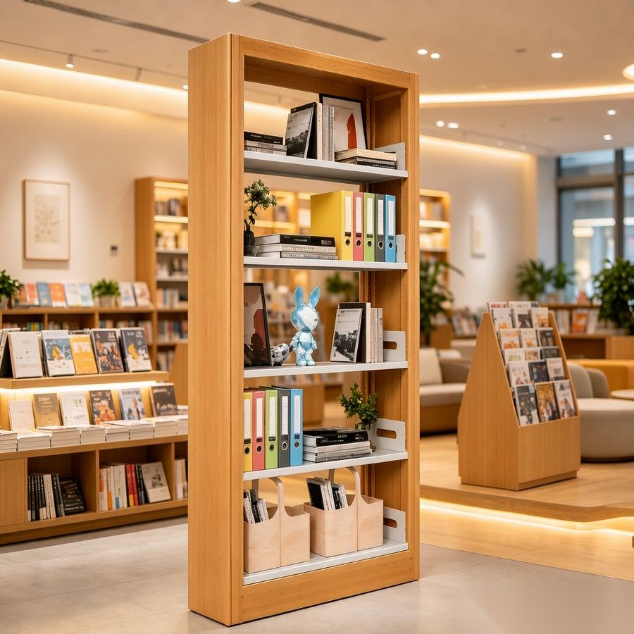 Steel Bookshelves wood-tone in bookstore